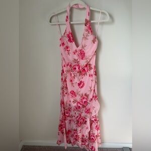 Viral Jessica Simpson Floral Pink Halter Ruffle Dress